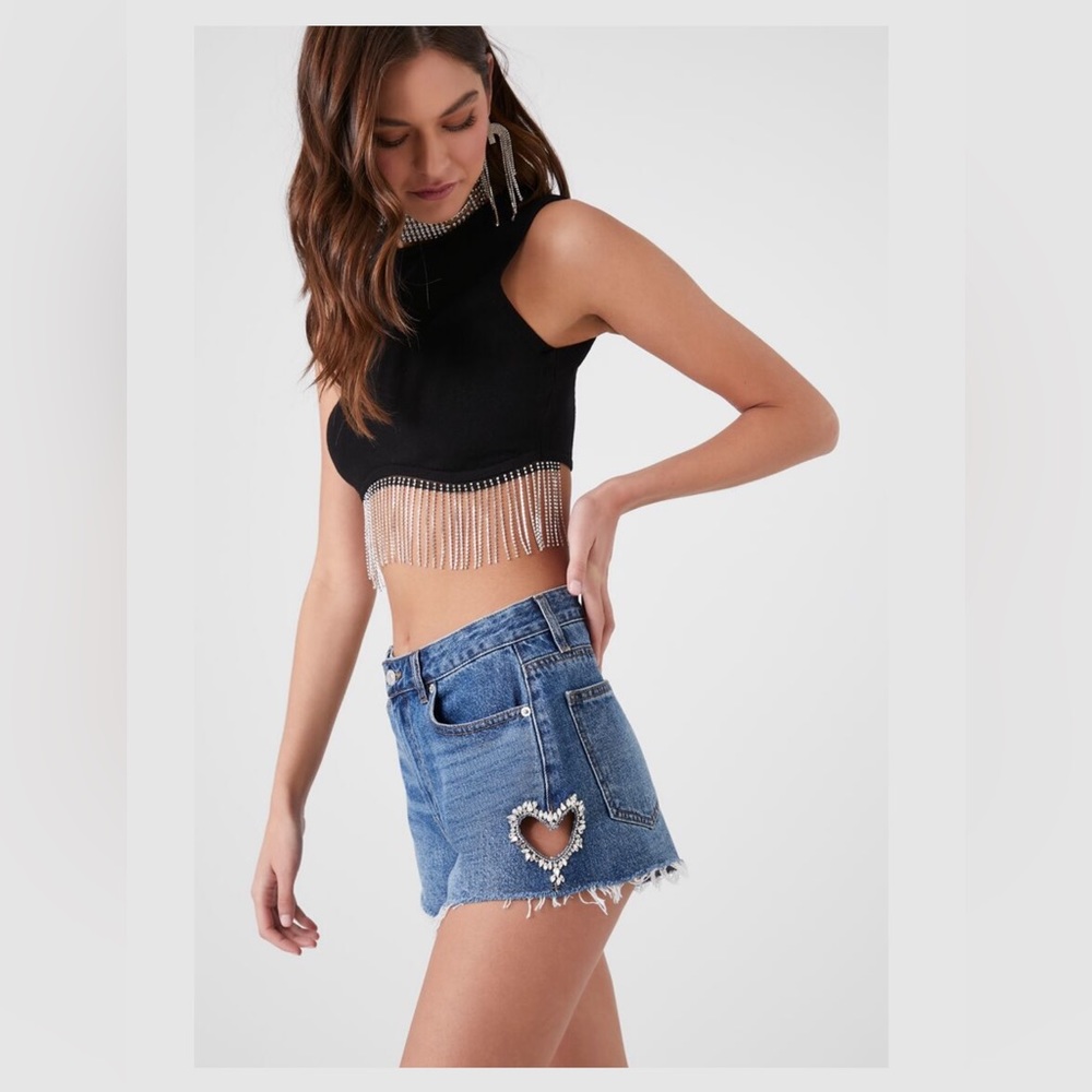 Denim shorts with heart embellished cut out